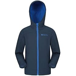 Mountain Warehouse Exodus Chaqueta de Softshell para niños - Transpirable, Impermeable, Sudadera con Capucha con Forro Polar, Resistente al Viento - para Viajar, Escuela Azul Marino 11-12 Años