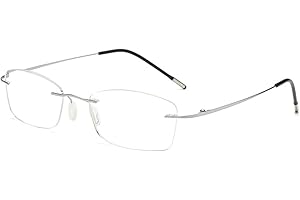 KOOSUFA Tytanowe okulary do czytania bez oprawek filtr niebieskiego światła dla mężczyzn i kobiet, ultra lekkie, bez oprawek, pomoc do czytania, okulary do pracy, okulary zapobiegające zmęczeniu, grubość 0,0, 1,0, 1,5, 2,0, 2,5, 3,0, 3,5, 4,0, 1x srebro, 1.0