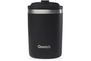 QWETCH - Travel Mug Isotherme - Noir 240ml - Thermo Café & Thé en Inox - 6h Chaud et 12h Froid - Étanche, Mug de voyage
