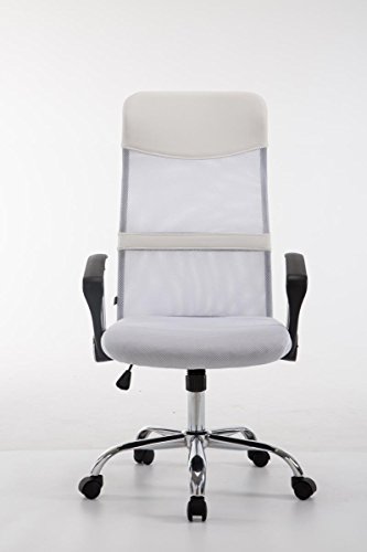 CLP Silla de oficina Washington XL con reposabrazos, tapizado en red y en cuero sintético, soporte metálico cromado, mecanismo de balanceo y con un peso máximo de 180 kg. blanco