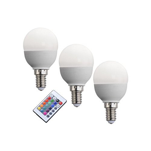 3er Set E14 LED bombilla de 3,5 W 200l/3000 K de intensidad regulable con mando a distancia, que cambia de colour