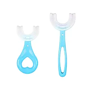 MARMIX 2 Pack U-Shaped Toothbrush Kids, Food Grade Soft Silicone Brush Head, 360? Oral Teeth Cleaning Design for Toddlers and Children For 6-12 Years Mouth-Cleaning (Multicolor)