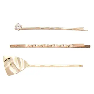 Amazon Brand - Solimo Womens Hair Pins, Shiny Golden, Pack of 3