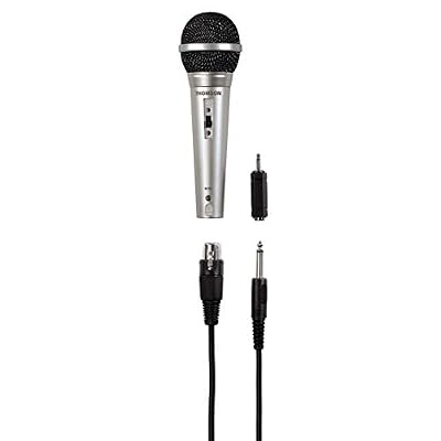 Thomson Microphone dynamique M151 (avec connecteur XLR, fiche jack 6,35 mm, longueur de câble 3 m, Karaoké) Gris