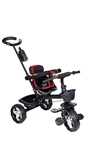 Baby Smile Small Kids Mini Cycle Toys Baby Tricycle | Bicycle for Kids with Parental Push Handle, Smart Plug & Rubber Wheels Trikes for 1.5 Years to 5 Years Kids, Black