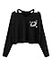Produktbild Oberteile Frauen Sommer, Teenager Mädchen Crop Tops Mode Star Stickerei Bauchfrei Oberteile Sport Streifen Blusen Shirt Hemd Damen Kurzarm T-Shirts Tops Pullover Sale (Langarm Schwarz, S)
