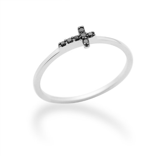 Miore Damen-Ring 18 Karat (750) weigold Kreuz mit Schwarzen Brillanten 0.07ct Gr. 56 MF8015RBP