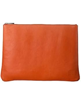 DUDU Clutch Damen Herren Maxi aus echtem Leder Flach Slim mit Griff und Reissverschluss Orange