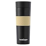 InstaCuppa Vacuum Insulated Coffee, Tea Travel Mug 470 ML, Sipper Lid with Filter, Double Walled Thermos Flask, Silicon Grip, Black