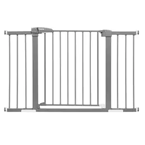 Babelio Metal Baby Gate, 29-48'' Easy Install Pet Gate, Extra Wide Walk Thru Child Safety Gate with Door, Pressure Mounted Dog Gate for Doorways & Stairs, Gray