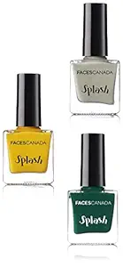 Faces Splash Glossy Nail Enamel, Sunny Side Up 51, 8 ml and Faces Glossy Splash Nail Enamel, Sere 44, 8 ml and Faces Canada Splash Nail Enamel, Tropical Green 59, 8 ml