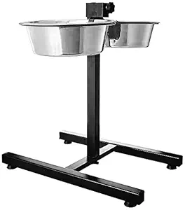 Midwest Adjustable Elevated Pet Feeder Raised Dog Food Bowl, Water Bowls, Dog Feeding Station H-Base Double Bowl Stand Two Stainless Steel Removable Bowls 2 X 1600 ML