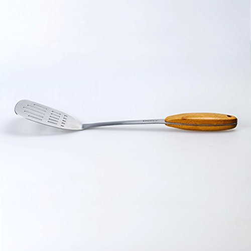 Deiss® PRO Edelstahl Teigschaber mit Holzgriff – Geschlitzte Grill Wender – ideal zum Grillen, Schaben, das Fleisch drehen, das Mischen von Rührei, Burger umdrehen – Komfortable Bambusgriff - 6