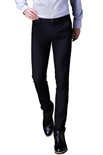 Men's Plaid Slim Fit Casual Work Business Suit Trousers