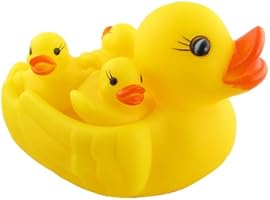 Duck Family Baby Bathing Toys 4 Set Yellow Rubber Squeaky Lovely Ducklings