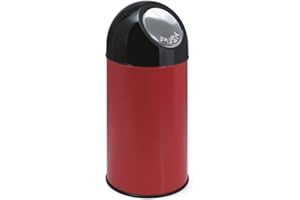 PROREGAL Klassischer Abfallbehälter mit Pushdeckel und Inneneimer | 40 Liter, HxBxT 67x31x31cm | Metall | Rot
