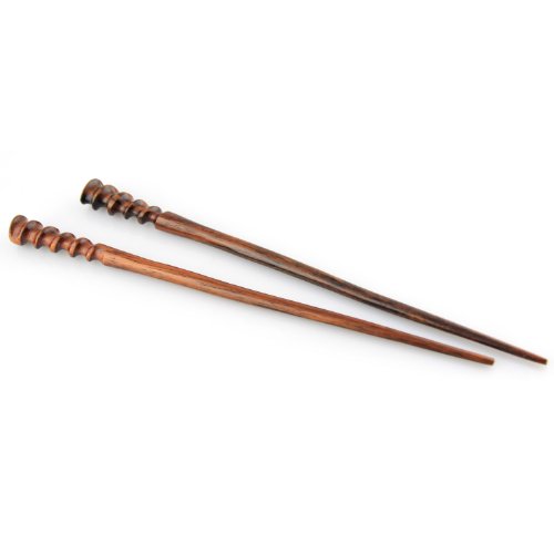 Evolatree - Pair Of Hand Carved Fine Spiral Sono Wood High Gloss Hair Chopsticks - 7.5"