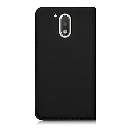 kwmobile Funda para Motorola Moto G4   Moto G4 Plus - Carcasa para m  vil de  Cuero sint  tico  - Case  Plegable  en  Negro 
