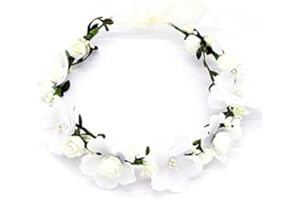 DZXIN Couronne de Fleurs, Couronne Fleur Cheveux Mariage Nuptiale Fleur Couronne avec Ruban pour Chapeau Ornement Party Festival Beach Travle Mariage Accessoires(Blanc)