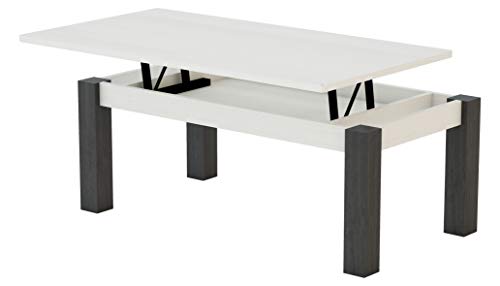 KR Decor MZ444 Mesa de Centro elevable Rectangular, Roble, Blanco Artic/Negro Madera, 100x50x42.2 cm
