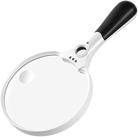 MVPOWER 5.5 Inch Extra Large Hand-held Magnifying Glass with 3 LED Lights 2X, 4X and 25X Illuminated Reading Magnifier for Books, Newspapers, Maps, Coins, Jewellery, Hobbies & Crafts