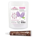 Preparación de azúcar para el algodón de azúcar púrpura. Con un tubo de cocolate para decorar la repostería, de ScrapCooking