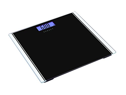 EXZACT – Personenwaage/ Elektronische Körperwaage / Digitale Badezimmerwaage – Große Kapazität 180kg / 400lb / 28st – Hohe Präzision, Schritt-auf, Hintergrundbeleuchtung LCD-Anzeige – Schlank – Farbige Glasplattform (Schwarz) - 2