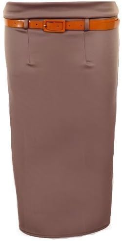 New Ladies Belted Black Mocha Stone Bodycon Womens Belted Pencil Skirt[Mocha, S/M]