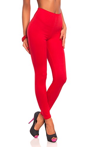 FUTURO FASHION Legging en Coton Pleine Longueur pour Femme, Grande Taille 36, Rouge