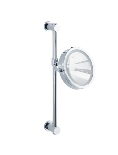 WENKO 20907100 Power-Loc LED Wandspiegel Carpi - Befestigen ohne bohren, Spiegelfläche ø 17.5cm, 500% Vergrößerung, Stahl, 25.5 x 50.5 x 23 cm, Chrom