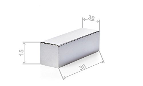 Neodym Quadermagnet, 30x30x15mm, vernickelt, Grade N45, Werkstattmagnet für Heimwerker - 3