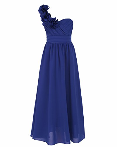 YiZYiF Enfant Fille Robe de Soirée Cérémonie Longue Robe de Mariage Une Épaule Robe A-Line Plissé Robe en Mousseline de Soie Robe de Cocktail Robe de Danse Bal Robe 4-14 Ans Bleu foncé 13-14 Ans