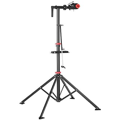 SONGMICS Support de réparation de vélo, Pieds d'Atelier, avec Plateau à Outils magnétique, Réglable, Léger, Portatif, pour Entretien et Réparation Bicyclette, Noir SBR05B