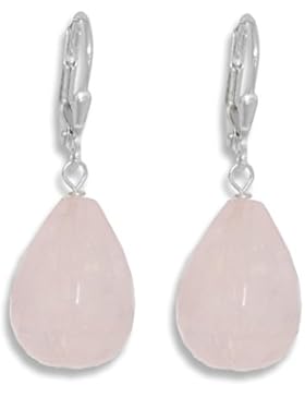 ERCE Rosenquarz Edelstein Ohrringe Tropfen facettiert, 925 Sterling Silber, Länge 2,9 cm im Geschenketui