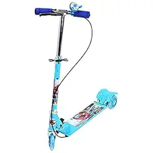 YME Kick Scooter for Kids 3 Wheeler Foldable Kick Skating Cycle with Brake and Bell, LED on Wheels and Height Adjustable for Boys and Girls for 3-7 Years (Blue)