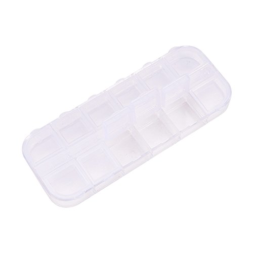 Pandahall 1pcs Plastic Clear Bead Containers, Jewelry Box for Nail Art Decoration, 12 Compartments, about 13cm long, 5cm wide, 1.5cm high