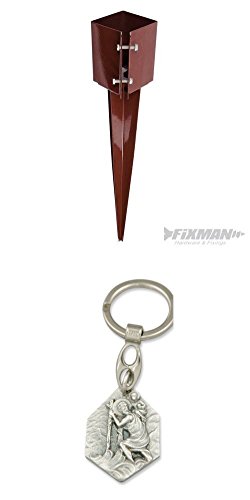 Preisvergleich Produktbild Pfostenträger, Einschlagbodenhülse, 100x100x750 mm, Zaunträger, Pfostenanker mit Anhänger Heiliger Christophorus