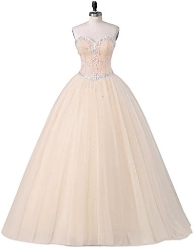 LikedpageBeautyprom Women's Sweetheart Ball Gown Tulle Quinceanera Dresses Prom Dress (Champagne, UK28)