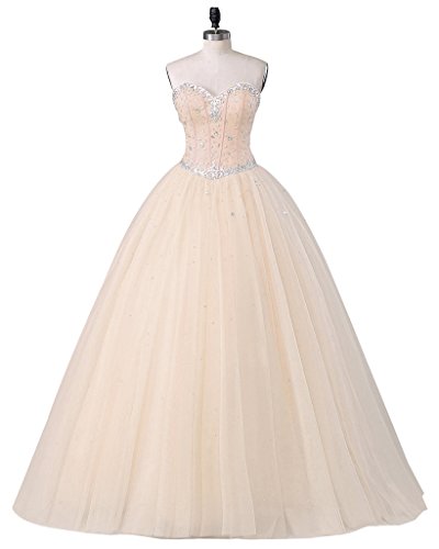 LikedpageBeautyprom Women's Sweetheart Ball Gown Tulle Quinceanera Dresses Prom Dress (Champagne, UK28)