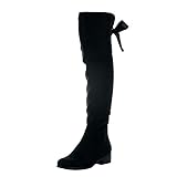  Angkorly - Zapatillas de Moda Botas Altas Cavalier Flexible Mujer Codones de Saten Talón Tacón Ancho Alto 3.5 CM - Plantilla Forrada de Piel - Negro H187 T 38