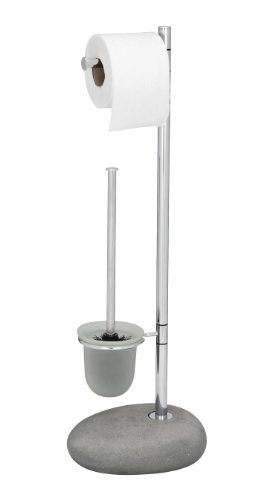 Wenko 19494100 Stand WC-Garnitur Pebble Stone - Polyresin / Stahl, 23.5 x 70 x 19 cm, grau / chrom