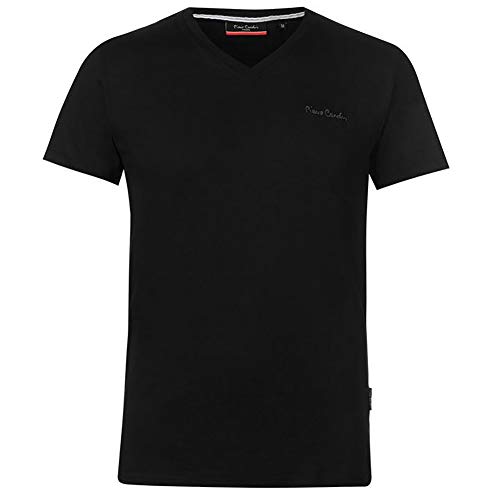 Pierre Cardin Homme T-shirt à manches longues col V (Large, Black)