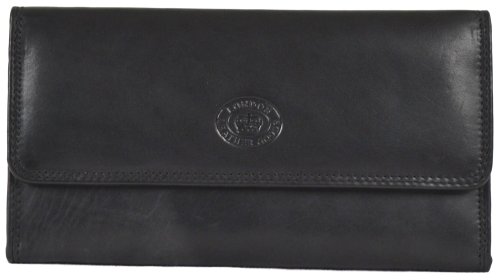 Ladies Soft Nappa Large Matinee Leather Purse with Back and Inner Zip (Black)