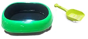 PSK Cat Litter Tray Box with Removable Cover, 45 cm Length x 34 cm Width x 12 cm Height, 1 Cat Litter Scooper Color May Vary