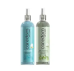 Caredom Combo Offer - Aloevera Lemon Dry Shampoo & Neem Tea Tree Dry Shampoo | for Quick Water Free Bath | for Dog & Cat (200 ml * 2 Nos) (400 ml)