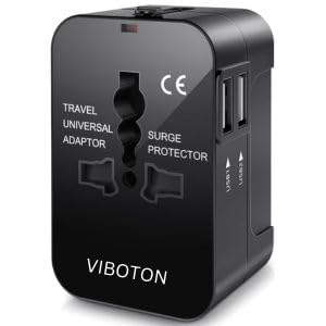 VIBOTON Universal Travel Adapter, Universal Adapter, International Travel Adapter with Dual USB Ports Smart Plug Travel Adaptor International All in 1, 100-250 Voltage Charger (Black, 1-Pack)