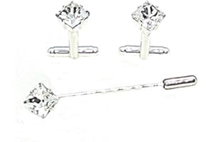 Fashionitalian Spilla e Gemelli da Cravatta con Cristalli Quadrati Argento Anallergici, Nickel Free, Accessori da Abbigliamento Formale, Tie Pin