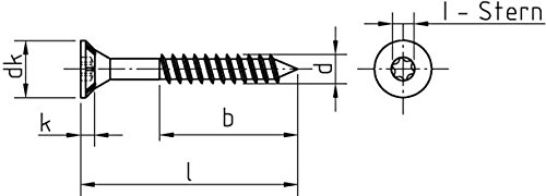 Dresselhaus JD-79 – Universalschraube mit Senkkopf und Fräsrippen, I-Stern/Teilgewinde, 4 x 40 mm, 1000 Stück, Galvanisch verzinkt gelb Chromatiert, 0/1137/021/ 4,0/ 40/ /03 - 3