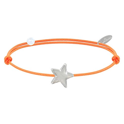 Joyas Les Poulettes - Pulsera Estrella - Plata sobre Enlace de Algodon Les Poulettes - Colors - Naranja