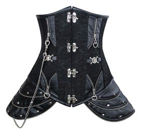 Charmian Women's Steampunk Brocade Steel Boned Underbust Corset with Hip Panels Black Small